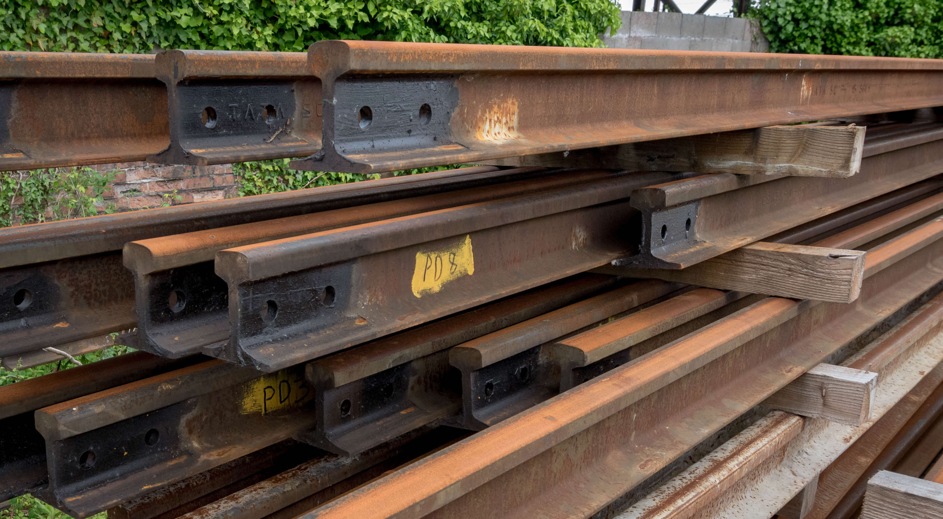 Stacked rail sections in the gb rail yard